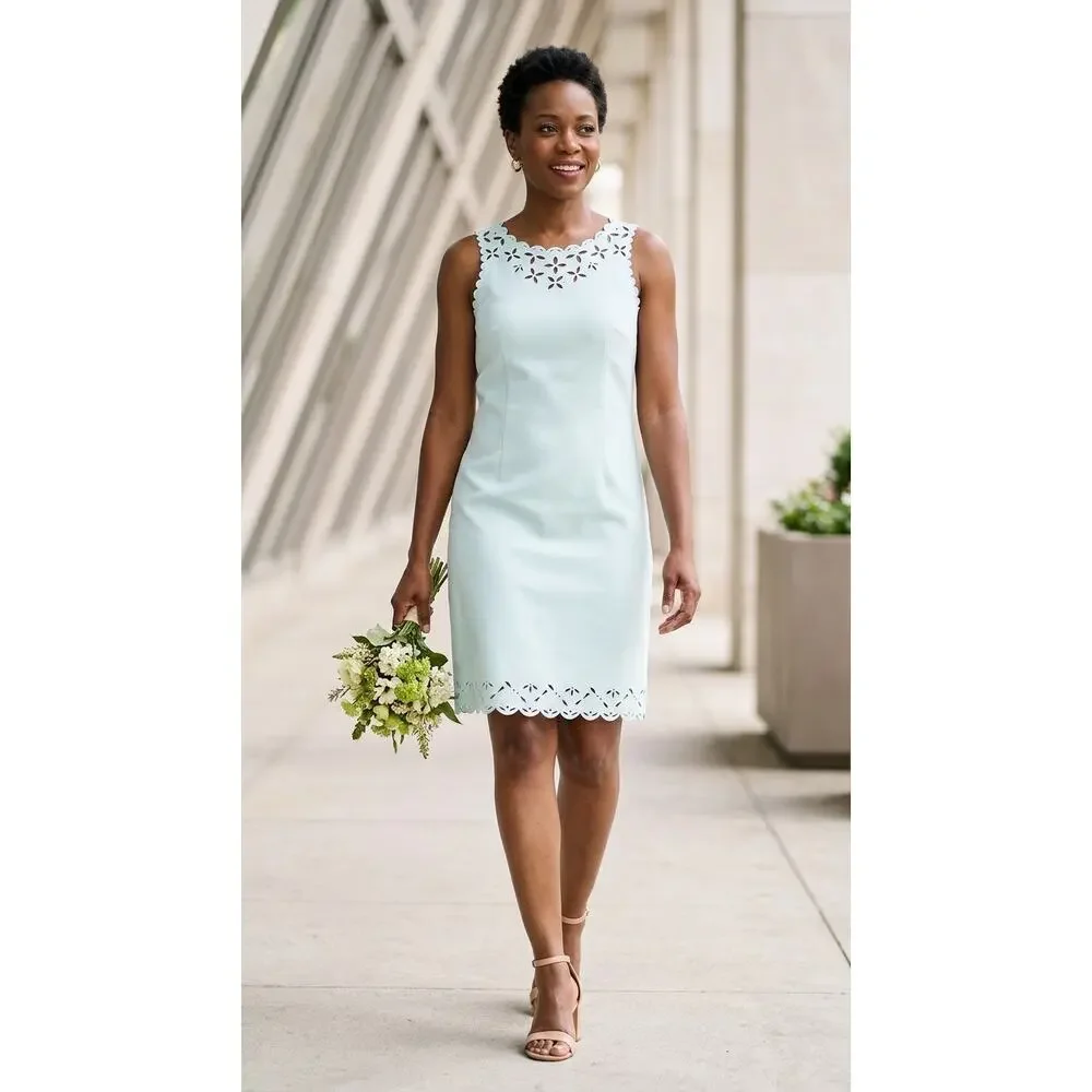 J.Crew Light Blue Laser Cut Scalloped Sleeveless Sheath Dress Women Size 00